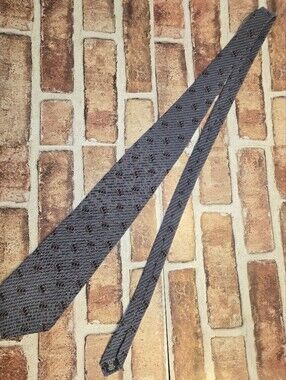 Etienne Aigner Gray Striped Silk Tie with Black Accent Motif